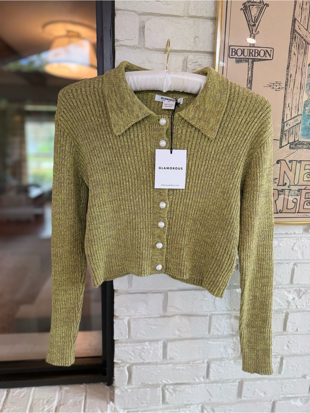 NWT Glamorous Moss Green Ribbed Button-Up Cropped Cardigan